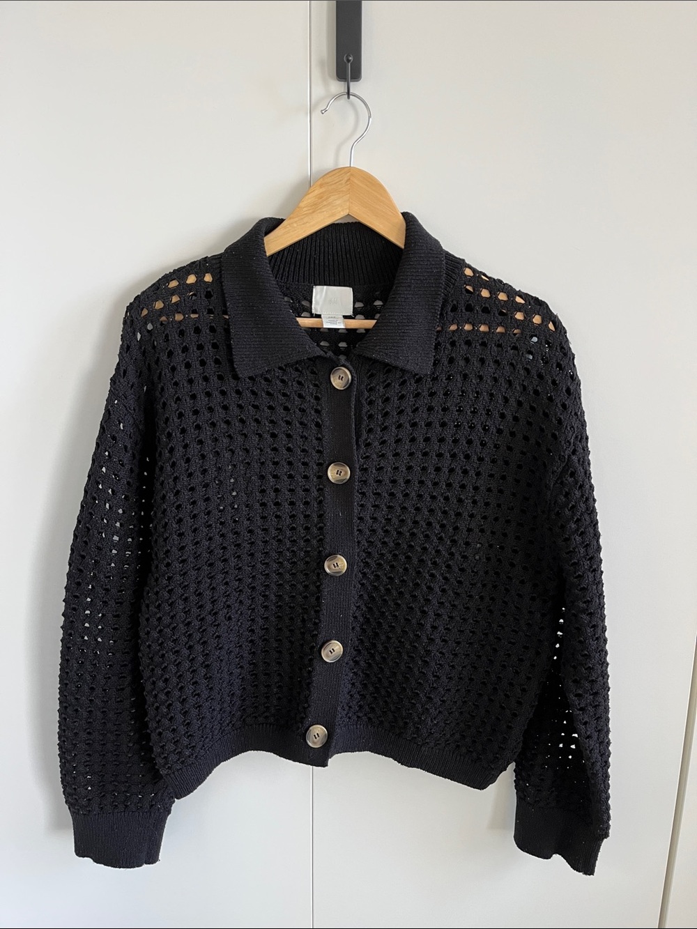 H&M Black Open-Knit Button Cardigan